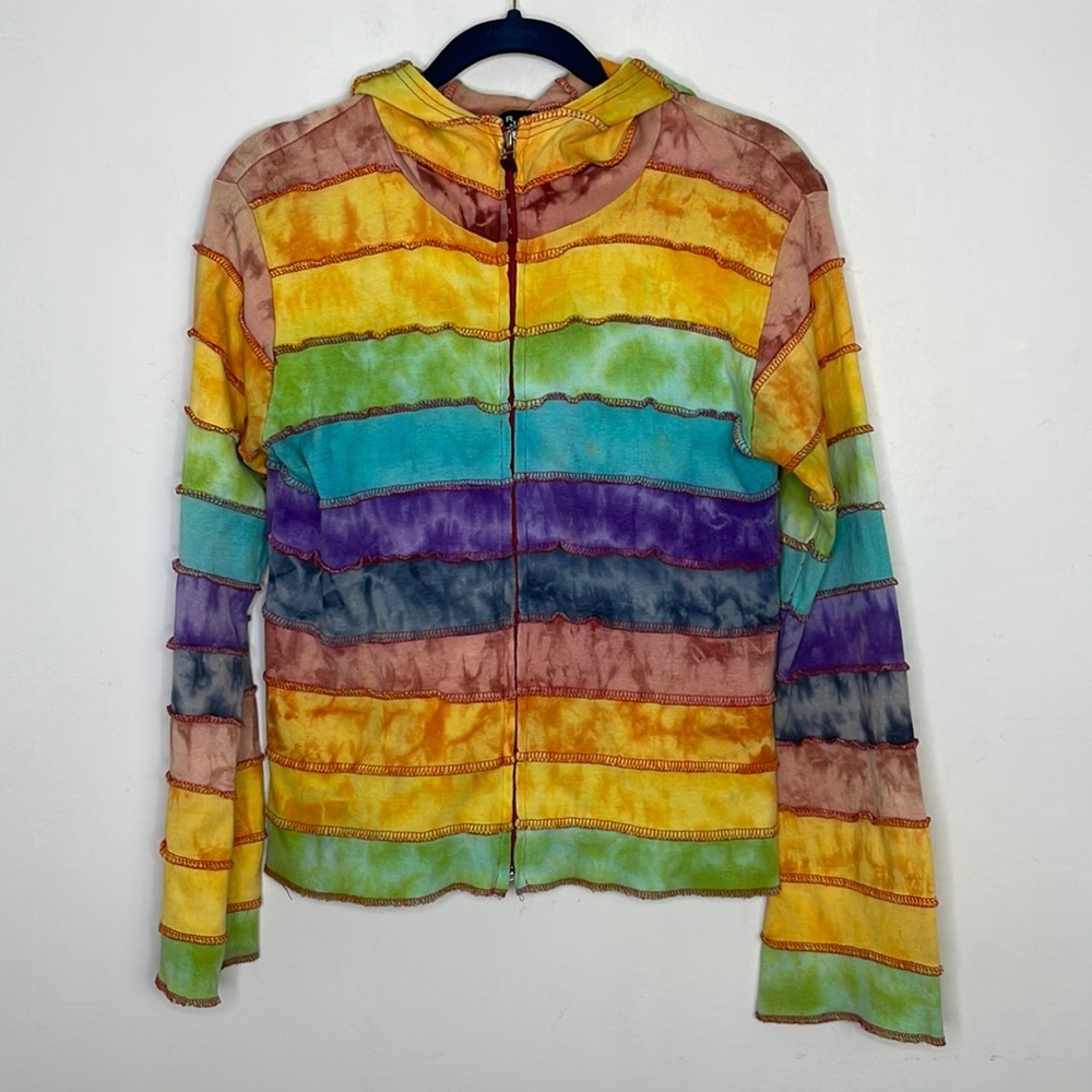 HIPPIE rainbow tie dye zipper jacket